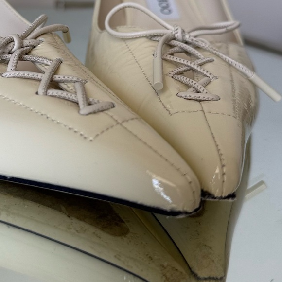 EUC JIMMY CHOO Scarlett 50 lace-up patent-leather pointed-toe pumps 38 $1,075 - Picture 9 of 16